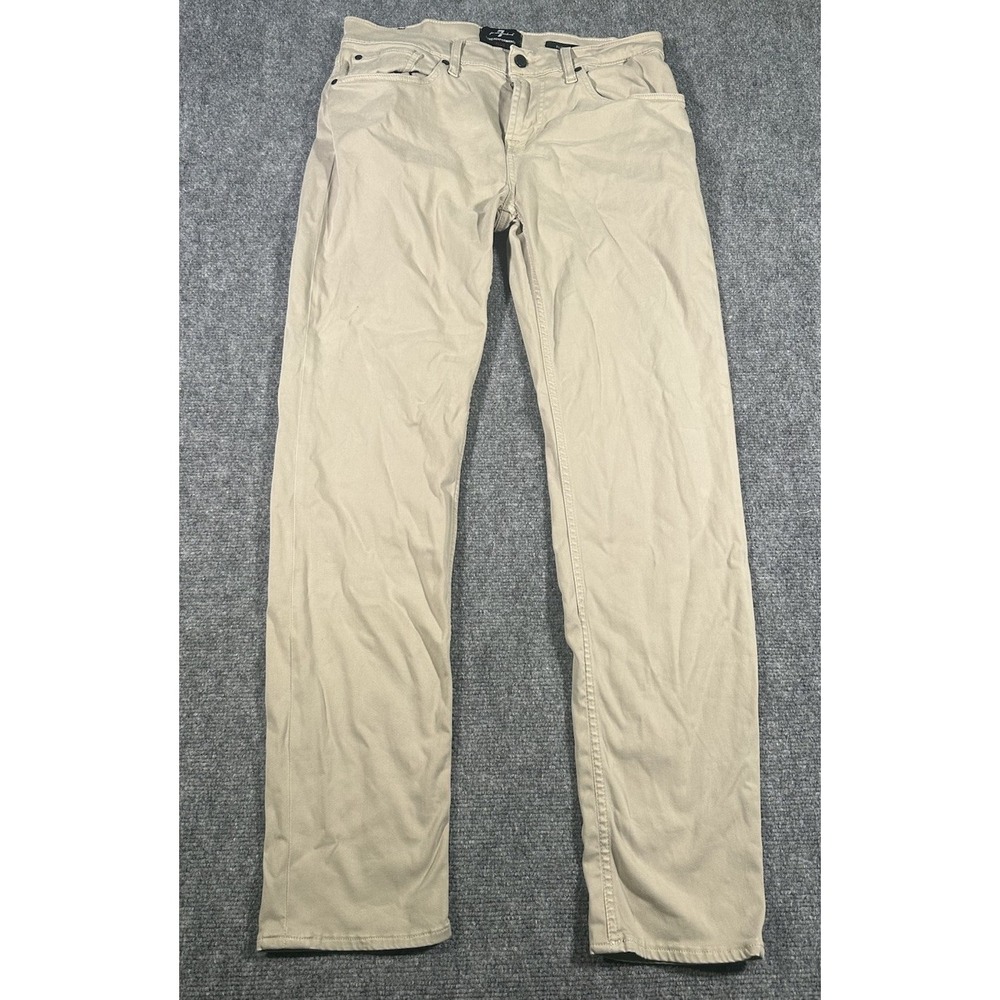 7 For All Mankind Luxe Performance Plus Beige Pants 33x31 Stretch Slimmy EUC